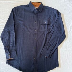 Gioberti | Button Down Flannel Shirt | Navy Blue Brown Corduroy Trim | Men’s Siz